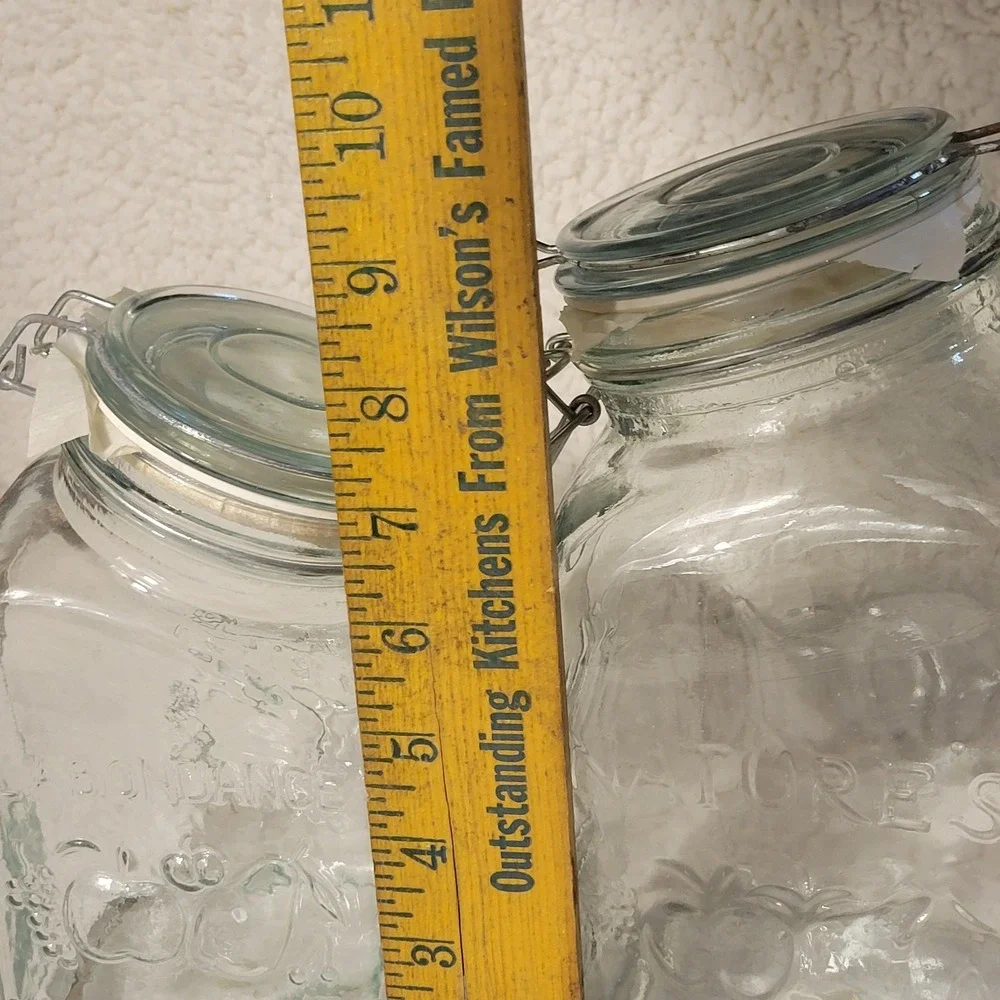 Nature's Bounty Glass Canister Jar Set Fruit Embossed Wire Bail Lids‎ Vintage